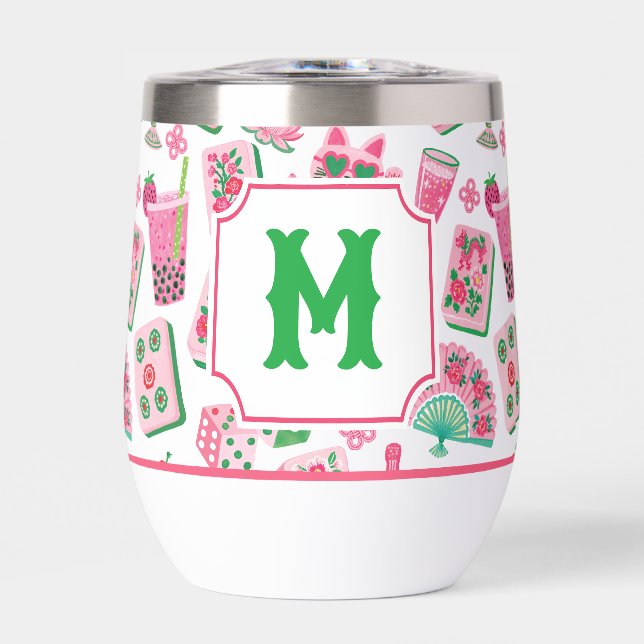 Chic Caprice Rose & Vert Mahjong Soirée Monogramme (Avant)