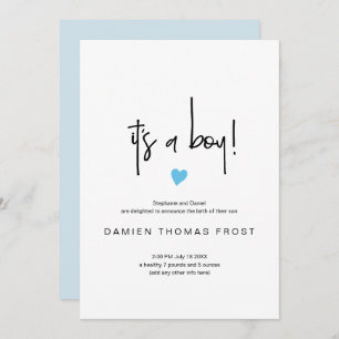 Chic C'est un garçon Faire-part de naissance bleu