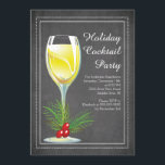 Chic Chalkboard Holiday Cocktail Party Invitation<br><div class="desc">Une invitation à la soirée cocktail de vacances 2014 moderne avec un verre de Champagne de vin orné de sainte, sur un élégant arrière - plan en damier noir au cadre classique élégant. Retourner l'invitation de noël pour voir un retour correspondant pour une touche spéciale supplémentaire. Disponible dans notre boutique...</div>