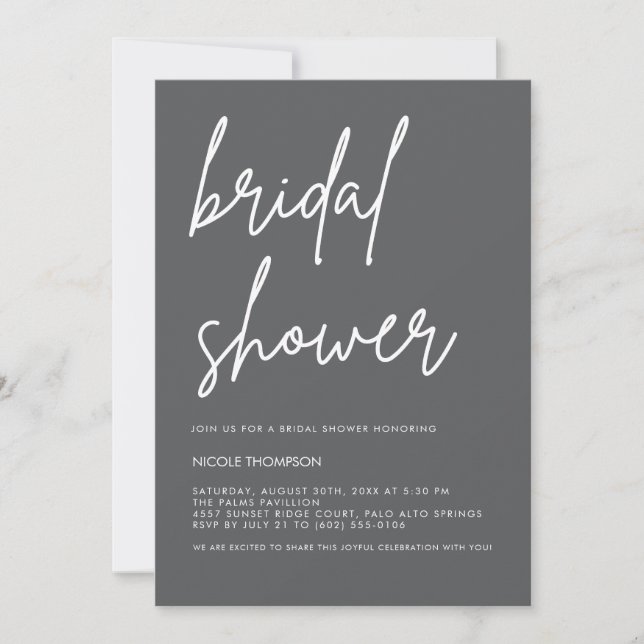 Chic Charcoal Modern Bridal Shower Invitation  (Devant)