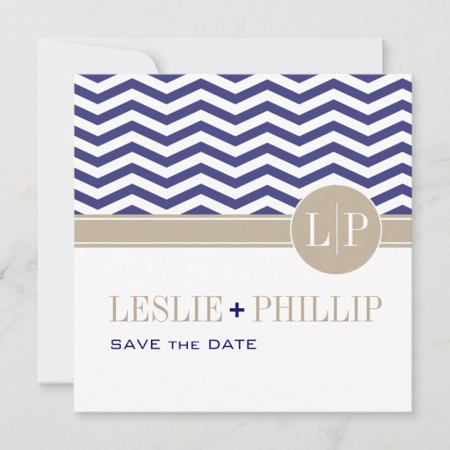 Chic Chevron Monogram Faire-Part de Date de Mariag (Devant)