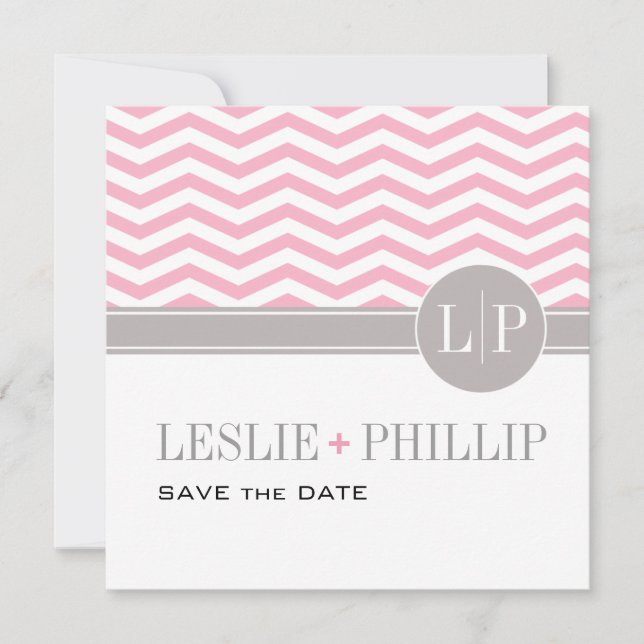 Chic Chevron Monogram Faire-Part de Date de Mariag (Devant)