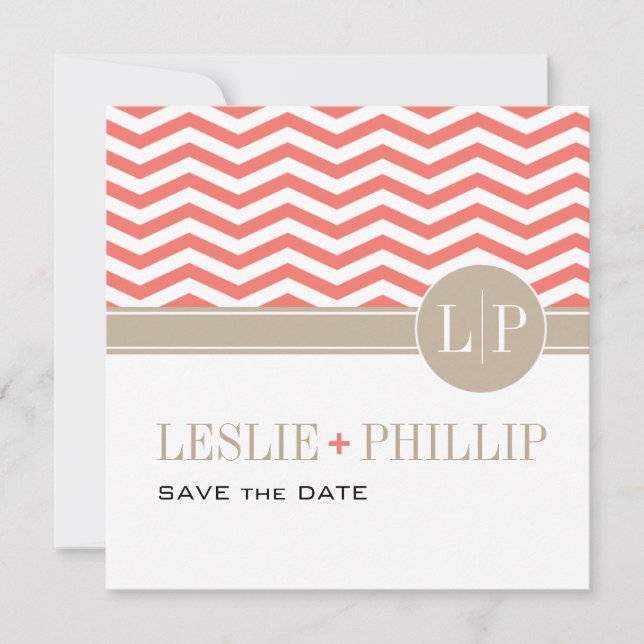 Chic Chevron Monogram Faire-Part de Date de Mariag (Devant)