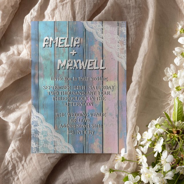 Chic Chic Bois Et Dentelle Faire-part de mariage (Créateur téléchargé)