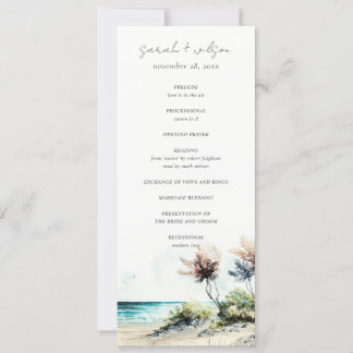 Chic Coastal Palm Beach Seascape Wedding Programme