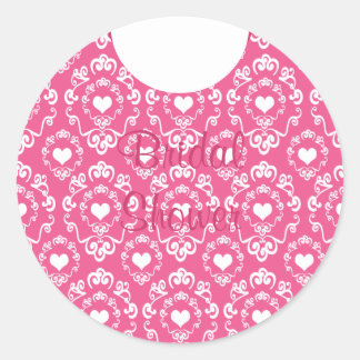 Chic coeur rose damassé nuptiale autocollants