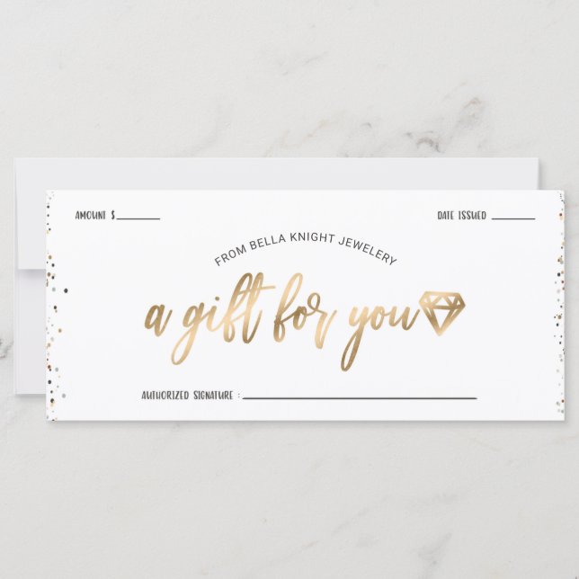 Chic Confetti & Gold Diamond Gem Certificat cadeau (Devant)