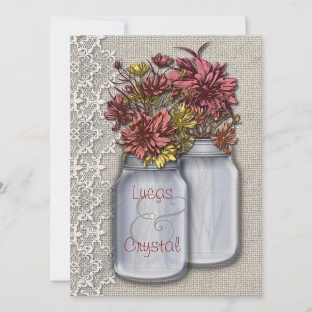 Chic Country Charme Mason Jar Faire-part de mariag (Devant)