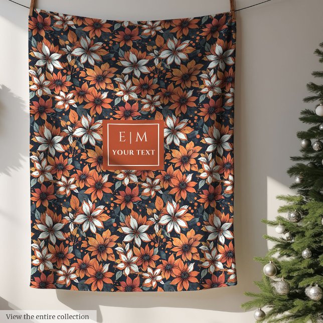 Chic couverture en terre cuite avec fleurs d'autom (Chic terracotta blanket with autumn flowers)