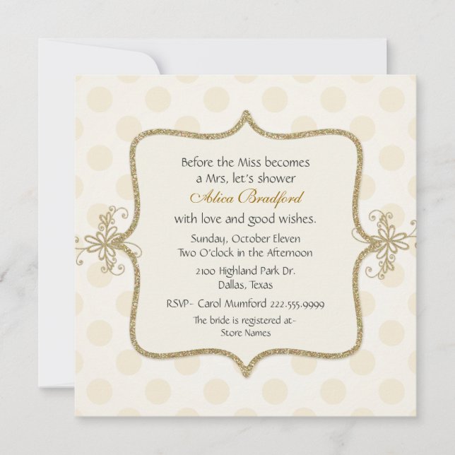 Chic Cream & Gold Bridal Shower Invitation (Devant)