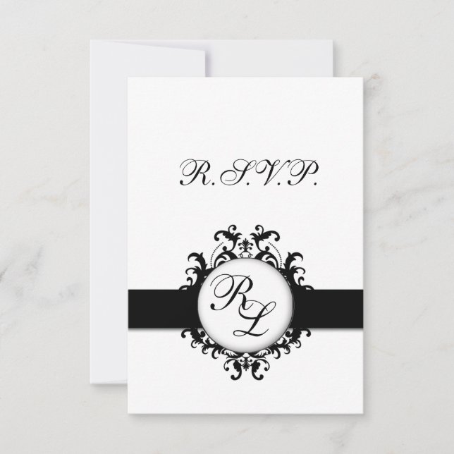 Chic Damask Monogram RSVP Card Mariage (Devant)
