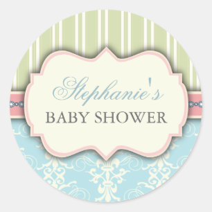 Chic Damask & Stripe Baby shower Favoriser Sticker