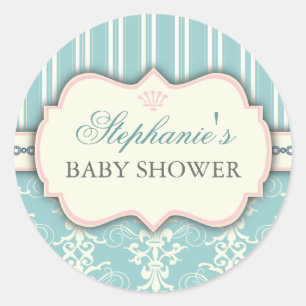 Chic Damask & Stripe Baby shower Favoriser Sticker