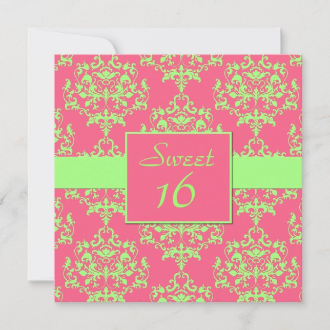 Chic Damask Sweet 16 Anniversaire Invitation (Devant)