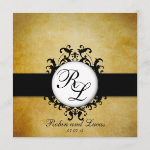 Chic Damask Vintage Monogram Faire-part de mariage