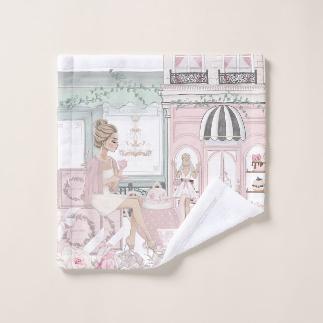 Chic Dames French Bakery Tea Shop Aquarelle (Gant de toilette)