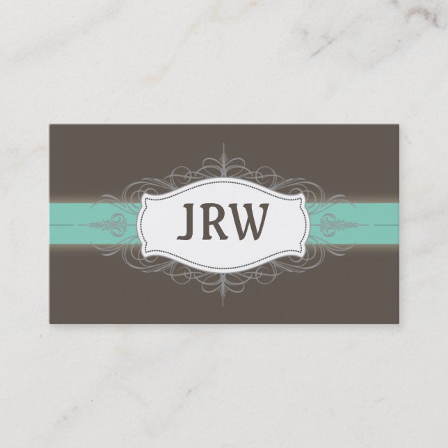 Chic Deco Cadre Monogramme Carte de visite Turquoi (Devant)