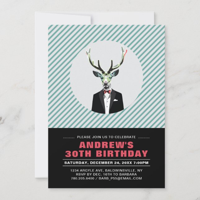 Chic Deer, Adulte 30e Anniversaire Fête Invitation (Devant)