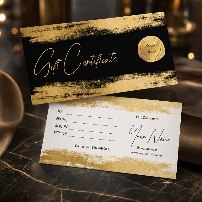 Chic doré pinceau foilée | Certificat Cadeau Logo (#abstractgold #abstractstroke #elegantgiftvoucher #makeupartistgiftcard #beautygiftcard #scripttext)