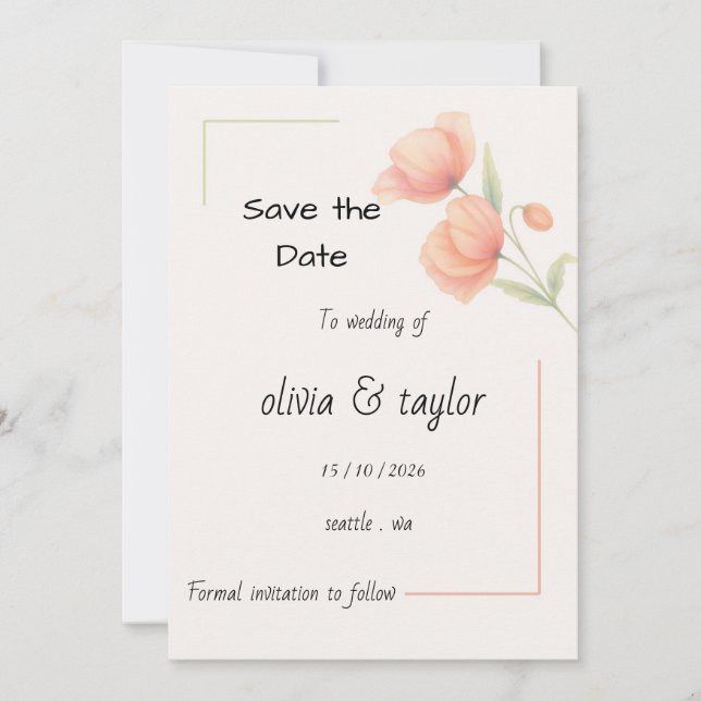 Chic Douce Save The Date Florale Vert Sauge et Pêc (Devant)