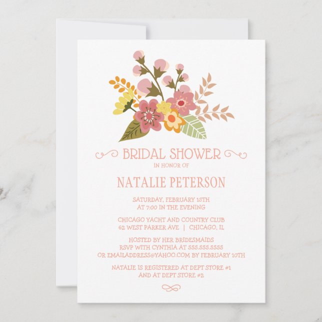 Chic douche nuptiale invitation bouquet floral (Devant)