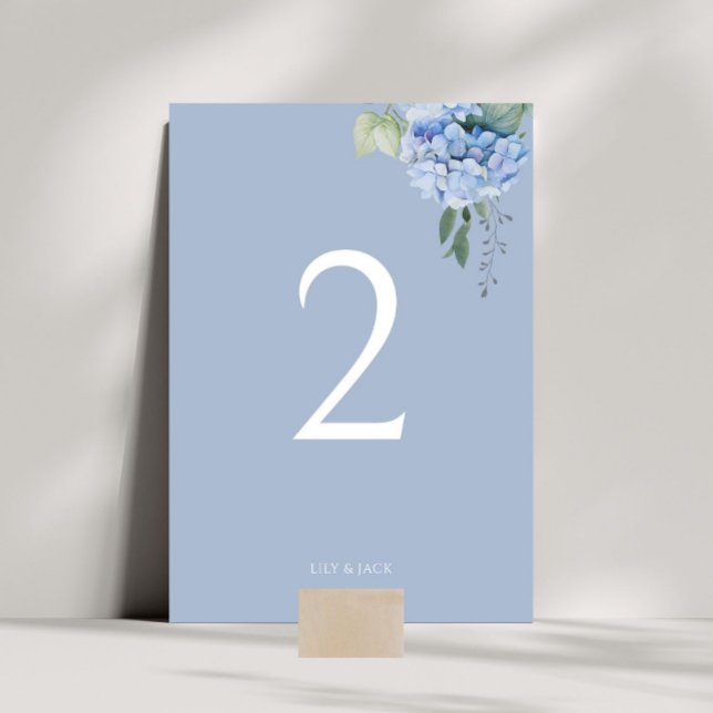 Chic Dusty Blue Hydrangea Mariage Numéro de table (Créateur téléchargé)