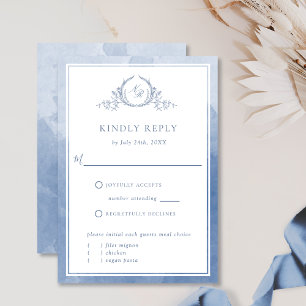 Chic Dusty Blue Monogramme et aquarelle RSVP