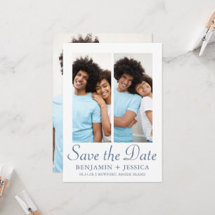 Chic Dusty Blue Script Photo Wedding Enregistrer l