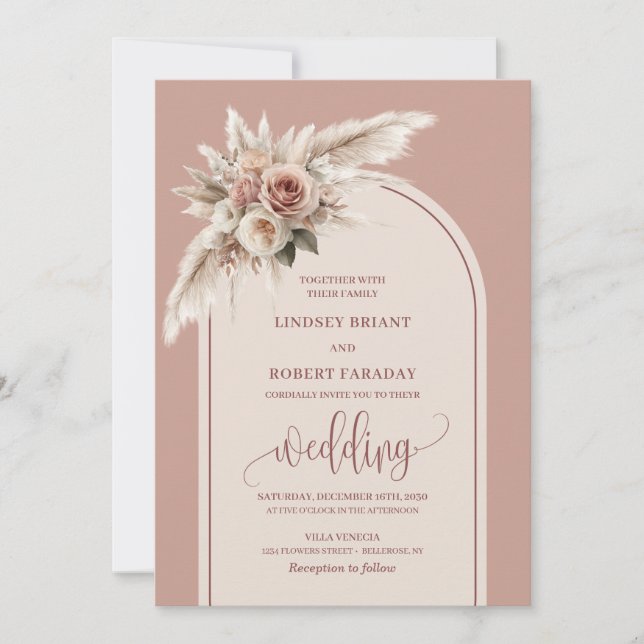 Chic Dusty Pampas Rose Faire-part de mariage (Devant)