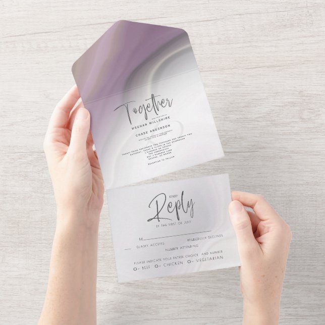 Chic Dusty Plum Dreamy Agate Invitation Tout En Un (Déchirure)