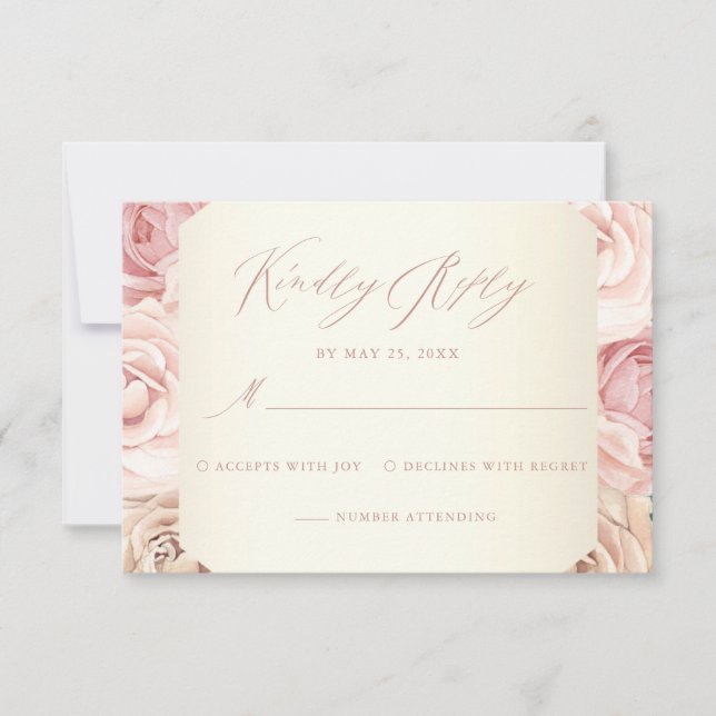 Chic Dusty Rose Floral Calligraphie Mariage RSVP (Devant)