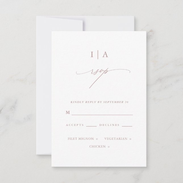 Chic Dusty Rose Monogramme Mariage Rsvp (Devant)
