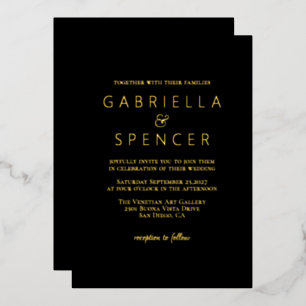 Chic Elegant Black Mariage Gold Foil Invitation