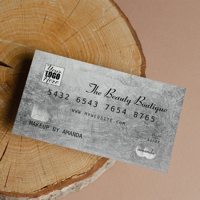 Chic élégant Black Silver Luxe Logo de carte de cr (Chic Elegant Black Silver Luxury Credit Card Logo)