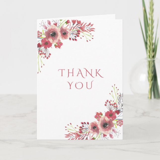 Chic Élégant Fleurs de Watercolor Rouge Merci (Devant)