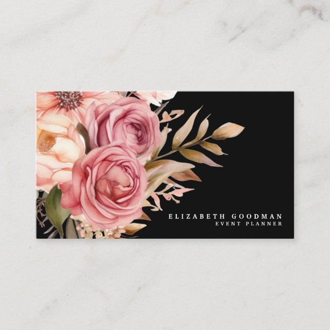 Chic Elegant rose et noir Cartes de visite (Devant)