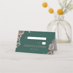 Chic Emerald Green Rose Gold Floral Place Cartes
