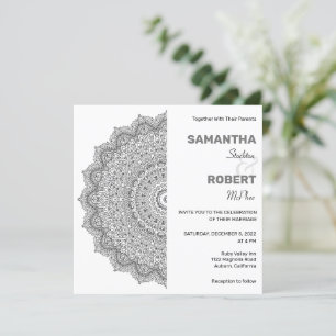 Chic Faire-part de mariage Mandala noir et blanc