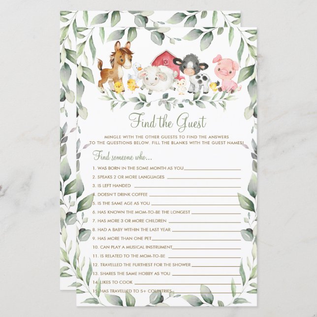 Chic Farm Animaux verdure Trouvez le jeu invité (Devant / Derrière)