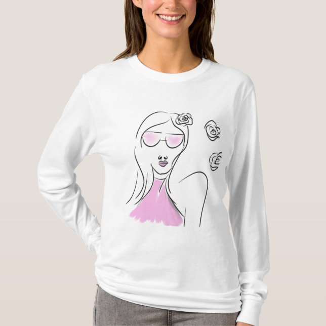Chic Fashion Illustration Long Manche T-shirt (Devant)