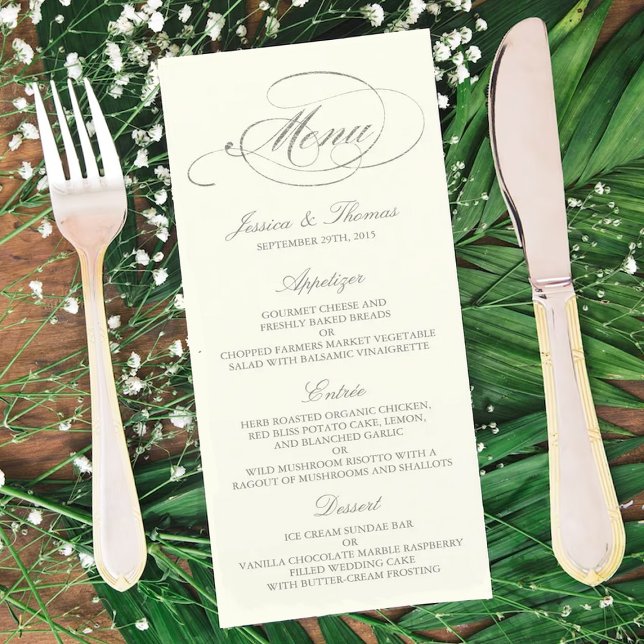 Chic Faux Argent Mariage Menu Modèle - Ivory (Créateur téléchargé)