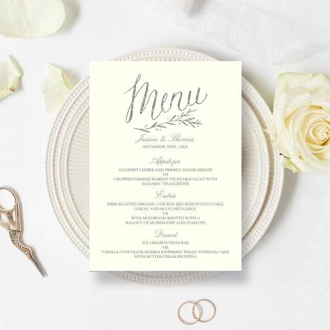 Chic Faux Argent Mariage Menu Modèle - Ivory (Créateur téléchargé)