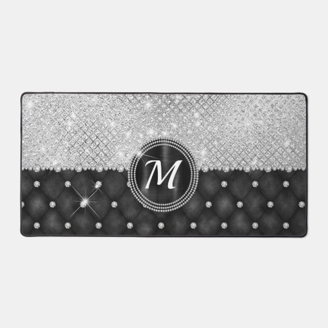Chic Faux Crystal Silver Black Diamond Monogramme (Recto)