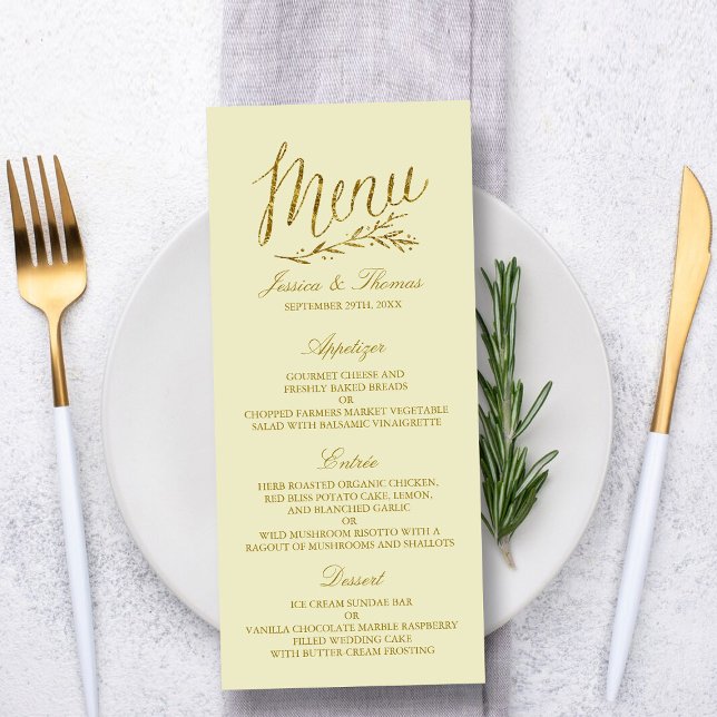 Chic Faux Gold Foil Mariage Menu Modèle - Ivory (Créateur téléchargé)