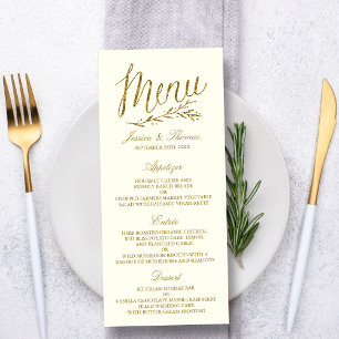 Chic Faux Gold Foil Mariage Menu Modèle - Ivory