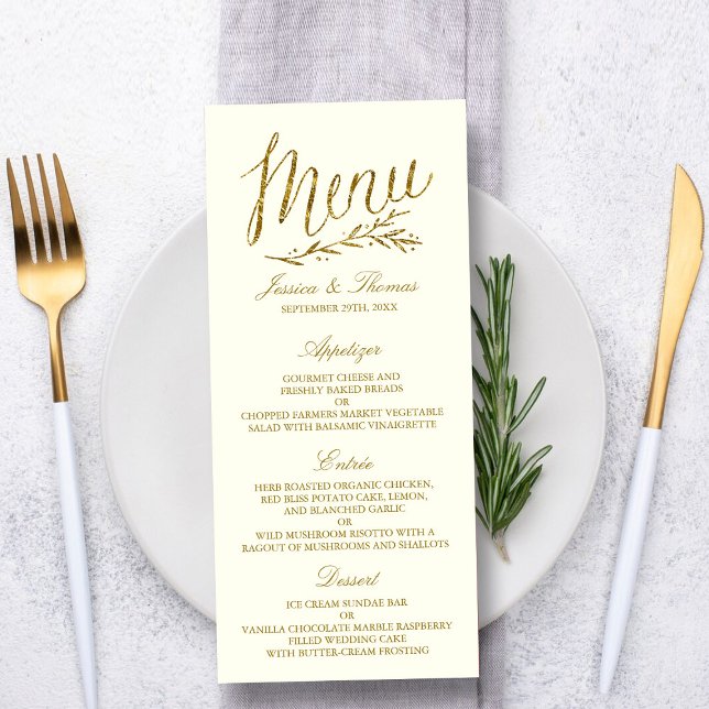 Chic Faux Gold Foil Mariage Menu Modèle - Ivory (Créateur téléchargé)