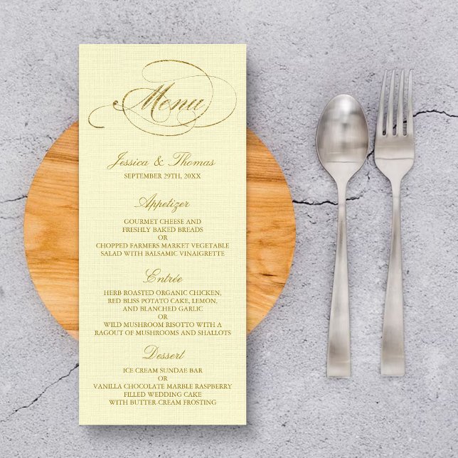 Chic Faux Gold Foil Mariage Menu Modèle - Ivory (Créateur téléchargé)
