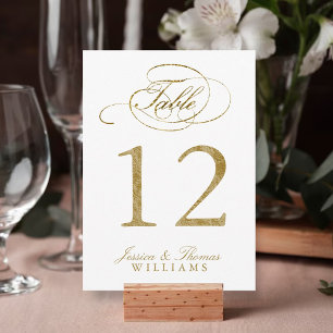 Chic Faux Gold Foil Mariage Table Numéro Cartes