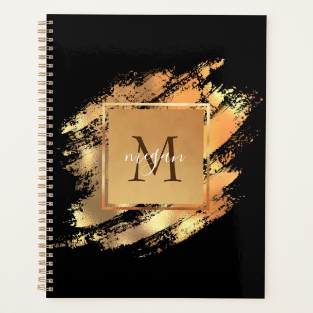 Chic Faux Gold Glam Brushstroke Monogramme (Devant)
