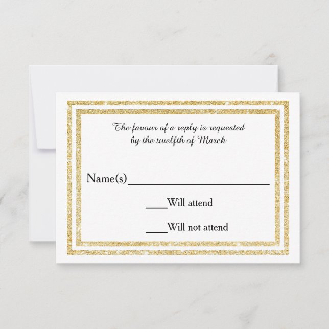 Chic Faux Gold Glittered Trim - Carte RSVP (Devant)